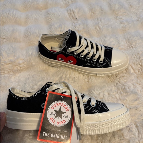 Converse Shoes - Converse Black and White Women’s Sneakers with Red Detail
